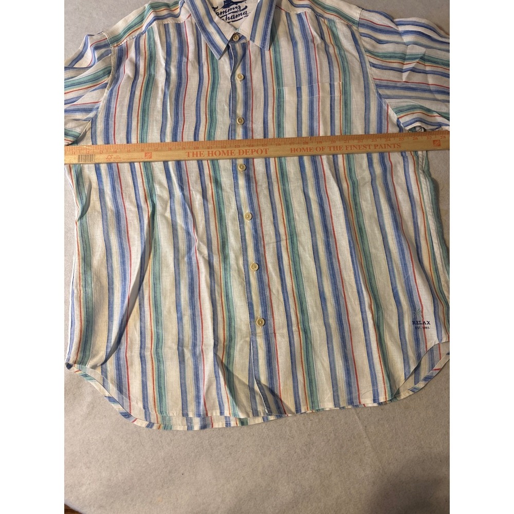 Tommy Bahama Relax Mens‎ XL Multicolor Striped 100 % Linen Button Down  shirt - Picture 7 of 16